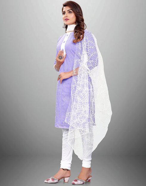 Trendy Traditional Party Wear Salwar Suit Lavender Cotton Pant Straight Back View